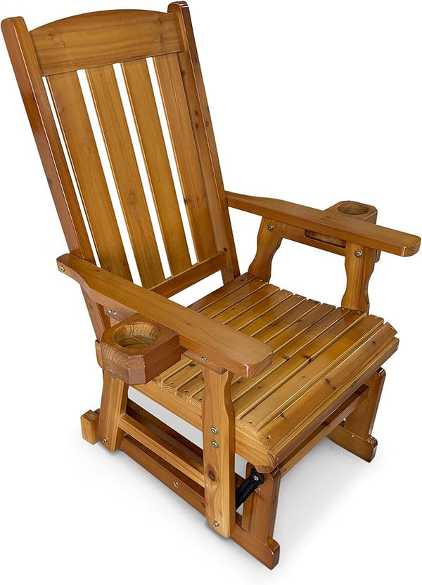 Fortune Candy Wooden Patio Glider for One Person, with High Back and Deep Contoured Seat, Solid Fir Wood - Photo 1