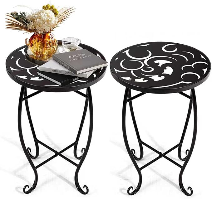 2 Pack 15 Inch Tall Plant Stands Outdoor Indoor, Metal Side Tables for Patio - Photo 1