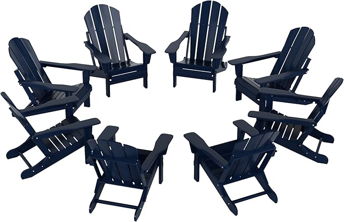 WO WESTIN OUTDOOR HDPE Laguna Outdoor Folding Poly Adirondack Chair (Set of 8),Navy Blue