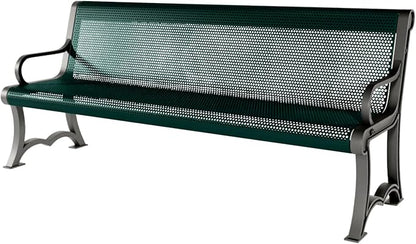 COATEDOUTDOORFURNITURE Coated Outdoor Furniture Heavy-Duty Outdoor Bench Thermoplastic Coated, Punched Steel, Commercial-Grade Garden Bench, Made in America (Portable with Back, 6 Ft, Dark Green)
