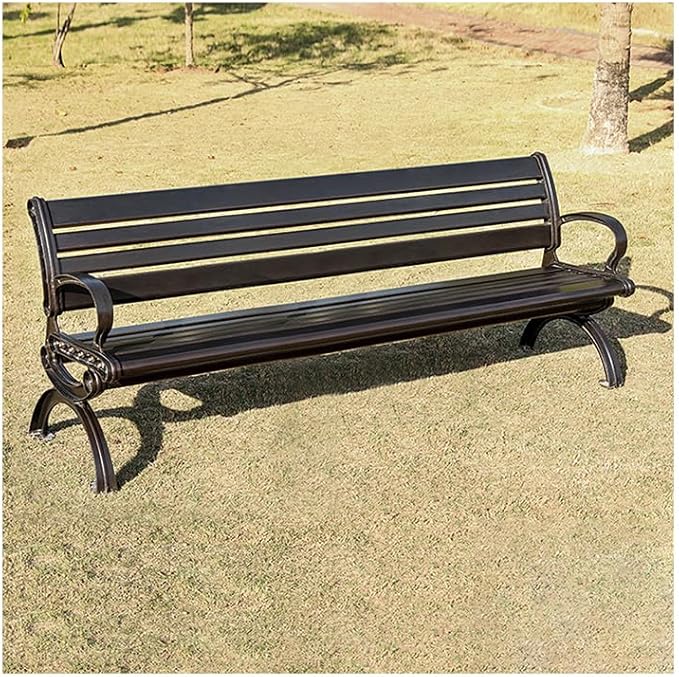 Outdoor Bench Chair Cast Aluminum Park Bench Large All Weather Metal Garden Bench for Backyard Porch Lawn (200cm DB Bench)