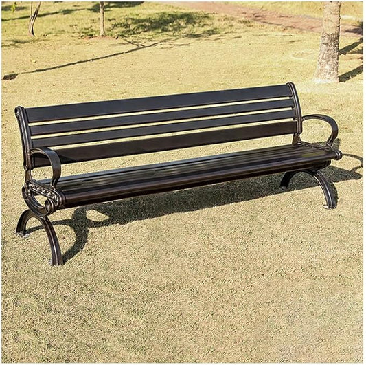 Outdoor Bench Chair Cast Aluminum Park Bench Large All Weather Metal Garden Bench for Backyard Porch Lawn (200cm DB Bench)