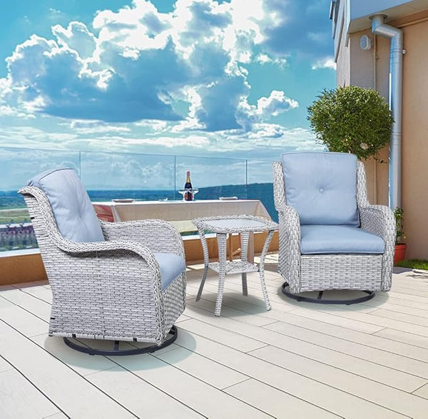 Rilyson Patio Chairs Rocking Swivel Chiar - 3 Piece Outdoor Wicker Patio Bistro Set Rattan Rocker Glider Chairs with - Photo 1