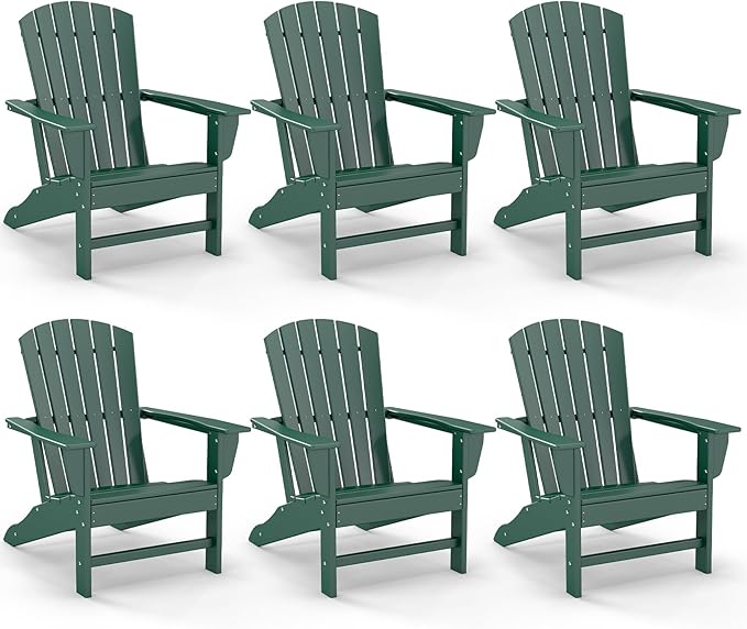 GREENVINES Adirondack Chairs Set of 6 | HDPE Plastic | All Weather | Oversized Fire Pit Chair | Forest | Poly Lumber | for Outdoor Deck Backyard Patio Garden