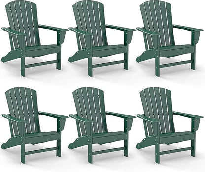 GREENVINES Adirondack Chairs Set of 6 | HDPE Plastic | All Weather | Oversized Fire Pit Chair | Forest | Poly Lumber | for Outdoor Deck Backyard Patio Garden