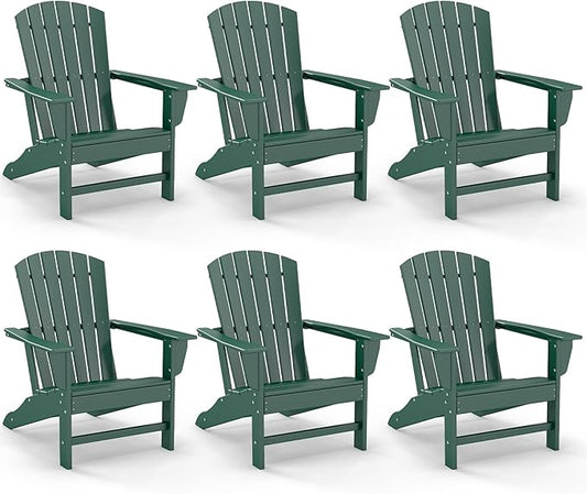 GREENVINES Adirondack Chairs Set of 6 | HDPE Plastic | All Weather | Oversized Fire Pit Chair | Forest | Poly Lumber | for Outdoor Deck Backyard Patio Garden