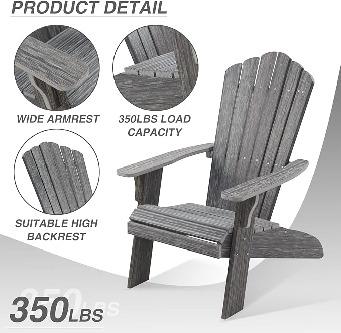 Adirondack Chair Outdoor, Oversized Patio Chair Poly Lumber, Weather Resistant & Heavy Duty, Fire Pits Chair for Porch - Photo 4