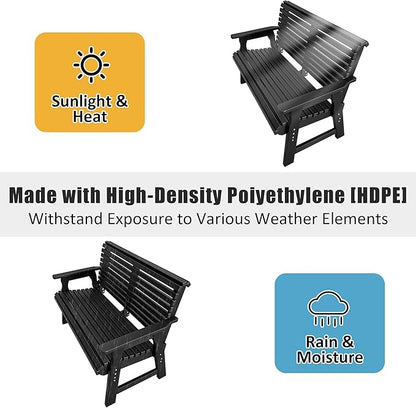 Poly Lumber Outdoor Bench, HDPE All-Weather Bench, Never Rots or Fades, for Patio, Porch, Garden and Park, 700 lbs Weight Capacity (2-Seater, Black)