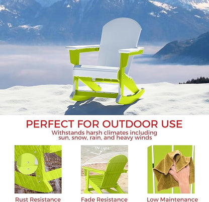 Costaelm Outdoor Adirondack Chair Set of 2, All Weather Resistant Classic Balcony Chair and Fire Pit Chairs, Adirondack Plastic Outdoor Porch Furniture Rocking Chair High Back HDPE Poly Lumber, Lime