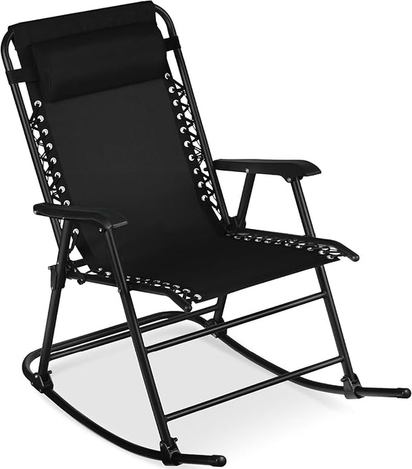 Best Choice Products Outdoor Folding Rocking Chair, Zero Gravity Lounge Chair, Patio Rocker w/Headrest Pillow - Black - Photo 1