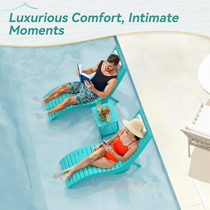 Pool Lounge Chairs - Anti-Floating HDPS Design for Pools & Backyard Sun Decks, Weighted Pool Chairs and Lounges for Poolside or Outside, Includes Headrest, Aruba Blue