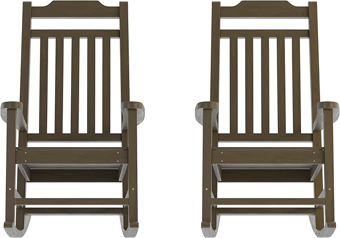 Flash Furniture Set of 2 Winston All-Weather Rocking Chair in Mahogany Faux Wood