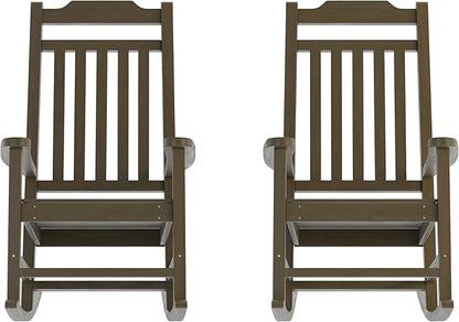 Flash Furniture Set of 2 Winston All-Weather Rocking Chair in Mahogany Faux Wood