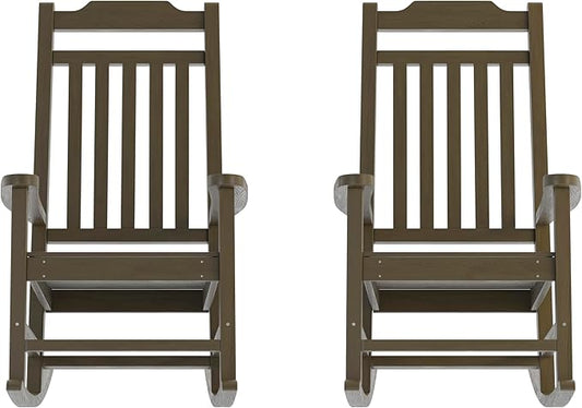 Flash Furniture Set of 2 Winston All-Weather Rocking Chair in Mahogany Faux Wood