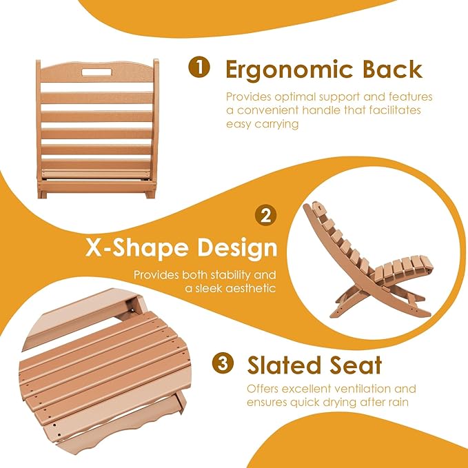 IVY&LANE Portable Xavier-Chairs Set of 2 | Folding-Adirondack-Chair | Wave | HDPE Plastic | Limited Edition | Teak | All-Weather Resistant | for Outdoor Fire-Pit Patio Lawn Beach Poolside