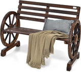 HAPPYGRILL Patio Garden Bench 2-Person Seat Rustic Wooden Wheel Bench with High Back & Wide Seat - Photo 1