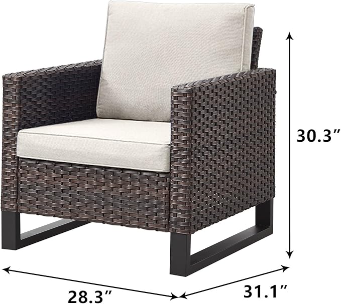 Rilyson Wicker Outdoor Patio Chairs Set of 2-2 Piece Rattan Chairs with Waterproof Wicker,Comfortable Cushions and Sturdy Metal Frame for Outside Porch Deck Backyard(Brown/Beige)