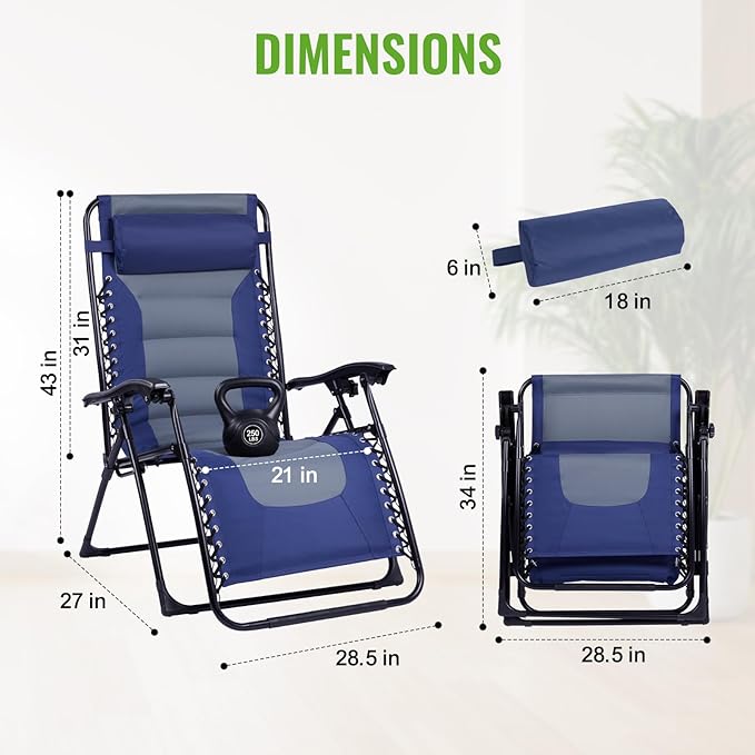 Backyard Expressions Deluxe XL Padded Recliner Zero Gravity Chair – Ergonomic Anti-Gravity Lounger with Folding Design - Photo 2