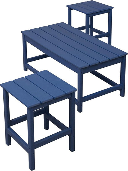 WestinTrends Malibu 3-Piece Set Outdoor Coffee and Side Table for Adirondack Chair, Navy Blue
