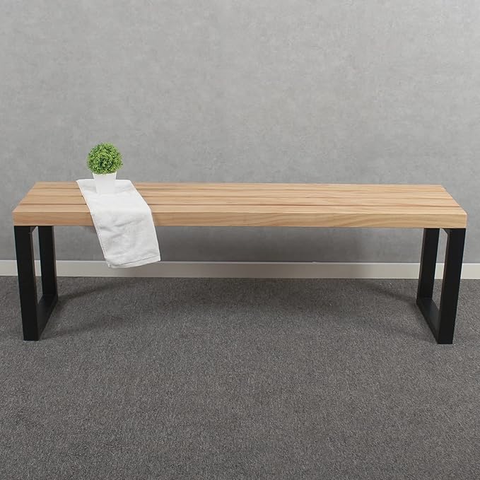 MBQQ Outdoor Soild Wood Bench,55 inch Patio Picnic Bench,Oil Finished Backless Wooden Garden Park Bench for Patio Porch, Modern Slim Indoor Dining Furniture,Sandblast Finish/Rustic Metal,Log Color