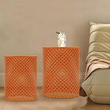 2PCS Outdoor Side Table, Heavy Duty Metal Frame Side Table Decorative Garden Stool Modern End Table Round Coffee Table - Photo 4