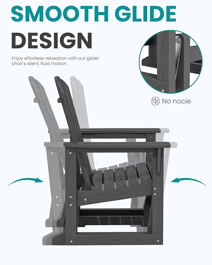SERWALL Outdoor Glider Chair Set of 2, HDPE Wood-Like Patio Glider Rocker All-Weather Porch Glider for Outside - Photo 5