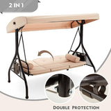 HOMREST 3 Seat Outdoor Porch Swing with Adjustable Canopy, Convertible Patio Swing Bed with Stand - Photo 2