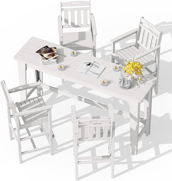 Ciokea Outdoor Bar Height Table Set of 5, 60" Extra Long Rectangle High Top Table and 4 Oversized Adirondack Chairs Set - Photo 1
