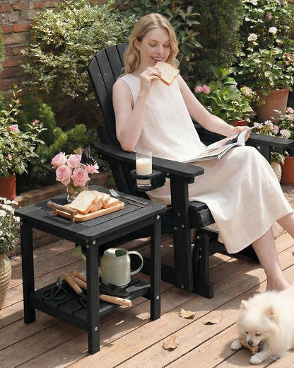Kibaso-Adirondack Outdoor Side Table, 2-Tier HDPE Outdoor End Table, Weather Resistant Easy Maintenance, Small Patio Side Table for Patio, Pool, Porch, Garden, Lawn, and Living Room (1, Black)