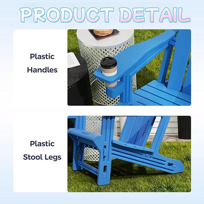 Adirondack Plastic Outdoor Patio Chair with Cup Holder Without Screws Install， Higher Back Weather Resistant Composite Adirondack Chairs for Backyard Lawn Beach Set of 2 Klein Blue