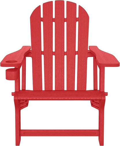 WestinTrends Tool-Free Assembly Outdoor Patio HDPE Plastic Adirondack Chair with Cup Holder, Red