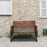 Wooden Wagon Wheel Loveseat Bench - Outdoor Patio Furniture for 2 Persons - Natural Wood Finish - Photo 3