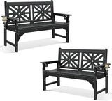 Oversized Outdoor Bench Set of 2, 51.5” HDPE Aesthetic Garden Bench with Cup Holders - Photo 1