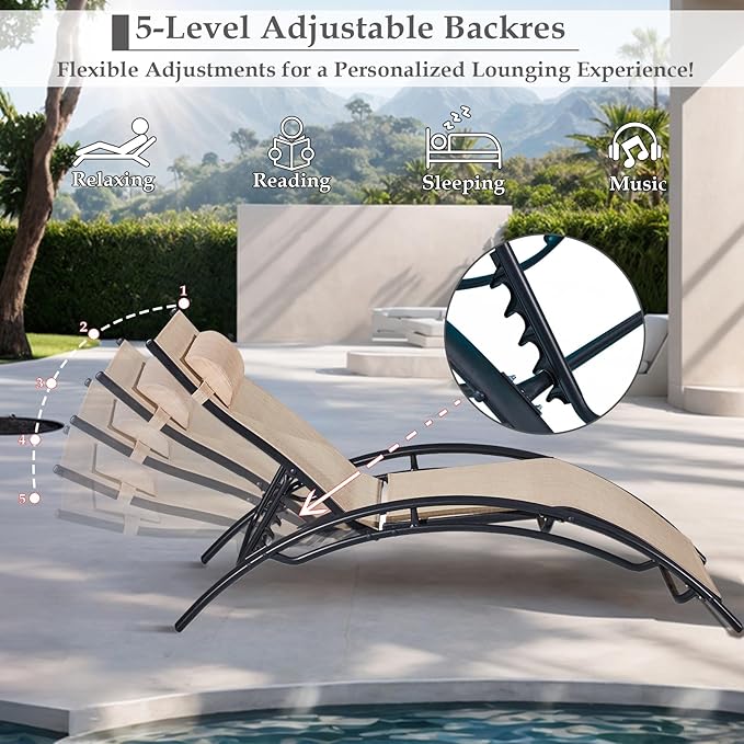 Patio Chaise Lounge Set of 3, Pool Lounge Chairs with Pillow - Photo 6