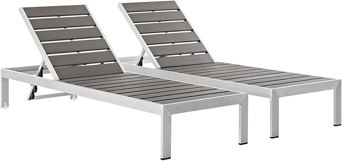 Modway Shore Aluminum Outdoor Patio Poolside Two Chaise Lounge Chairs in Silver Gray - Photo 1