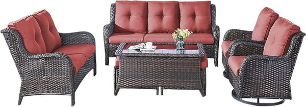 Rilyson Wicker Patio Furniture Set - 7 Piece Rattan Outdoor Sectional Conversation Sets with 2 Rocking Swivel Chairs - Photo 1