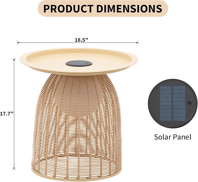 Outdoor Coffee Table Boho Wicker Patio Solar Table Festival Decoration All Weather Metal Round Tables with Built-in - Photo 3