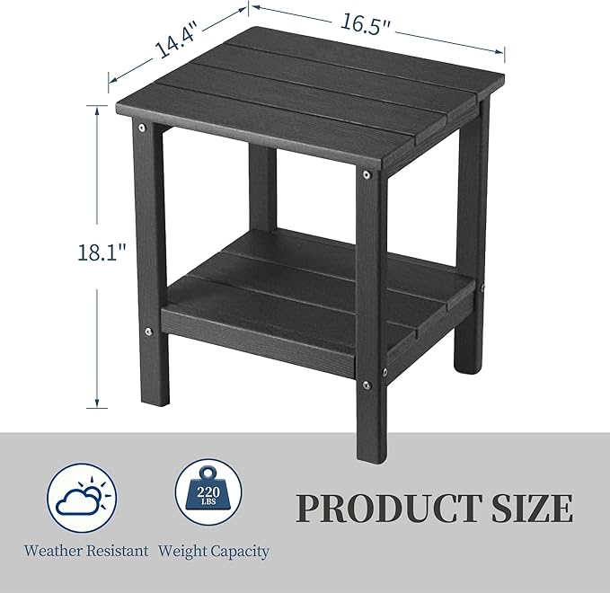 Outdoor Side Table,Double Layer Small Side Tables,All Weather Adirondack Side Table, Waterproof Outdoor End Tables for Patio,Pool,Porch (Gray)