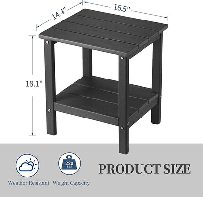 Outdoor Side Table,Double Layer Small Side Tables,All Weather Adirondack Side Table, Waterproof Outdoor End Tables for Patio,Pool,Porch (Gray)