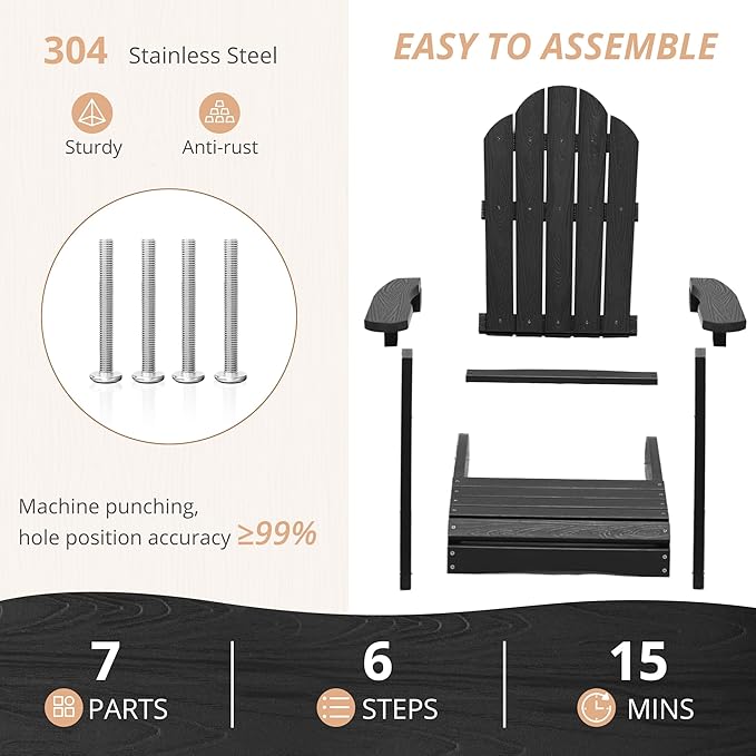 LUE BONA Kids Adirondack Chairs Set of 2, Black Poly Resin Adirondack Chair, Toddler Adirondack Chair Weather Resistant, Kids Outdoor Patio Adirondack Lounge Chair for Balcony, Backyard