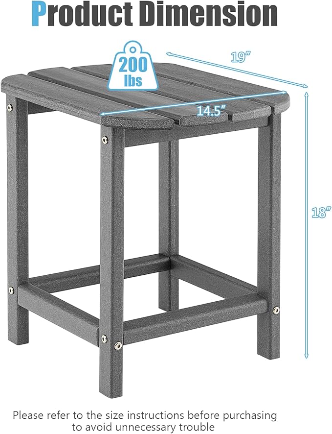 Giantex Side Table Outdoor Small Patio Table 18” Adirondack Table, Weather Resistant End Tables, Outside Square Tea Table for Patio, Backyard, Poolside, Garden, Balcony (1, Gray)