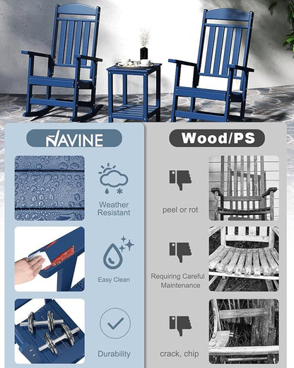 Outdoor Rocking Chairs, Oversized High Back Patio Rocking Chairs, All Weather Porch Rocking Chairs for Outside. Navy Blue