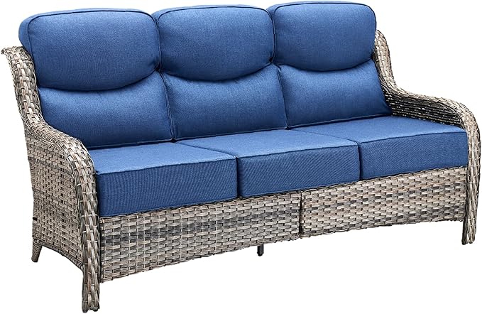 71'' Patio Couch Outdoor Wicker Sofa, Heavy Duty All-Weather Rattan 3-Seater Sofa with Deep Seating and Removable Cover - Photo 8