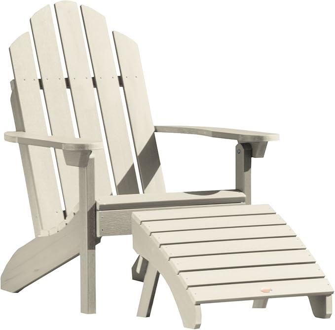 Highwood AD-KITCLAS3-WAE Classic Westport Adirondack Chair with Ottoman, Whitewash