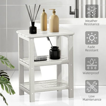 3 Tier Outdoor Side Table Adirondack Side Table HDPE End Table Patio Side Table Rectangle Tables for Outdoor Backyard Garden Balcony (Retro, White)