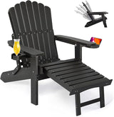 ZHUSI Folding Adjustable Adirondack Chair with Retractable Ottoman, Adirondack Chair with 2 Cup Holders - Photo 1