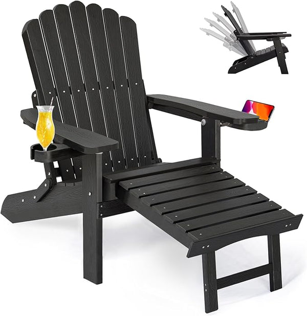 ZHUSI Folding Adjustable Adirondack Chair with Retractable Ottoman, Adirondack Chair with 2 Cup Holders - Photo 1