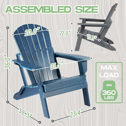 CABIHOME Folding Adirondack Chairs with Wide Armrest and Deep Seat, Foldable Plastic Outdoor Chair, Weather Resistant | Waterproof | UV Resistant for Patio, Lawn Garden Backyard Fire Pit, HDPE, Grey