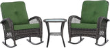 Teal Island Designs Madden 3-Piece Rattan Outdoor Green Rocking Chair Set with Occasional Table - Photo 2