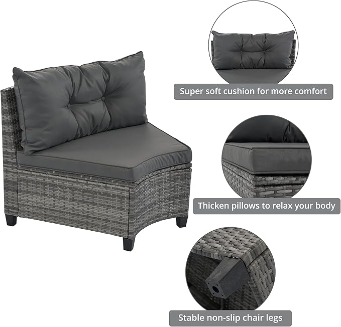 Quarte Outdoor Patio Furniture Sets, 8-Pieces All Weather Wicker Round Sofa Set, Half-Moon Sectional Sets - Photo 5